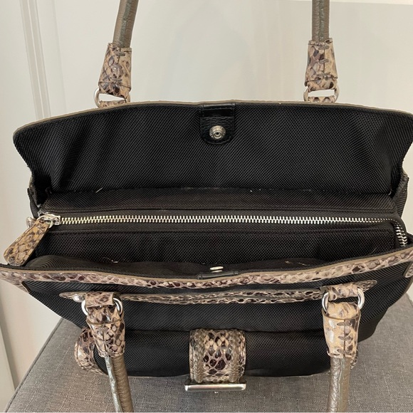 BRIGHTON Python Trimmed Nylon Canvas Shoulder Bag - Black/Brown - Picture 9 of 12
